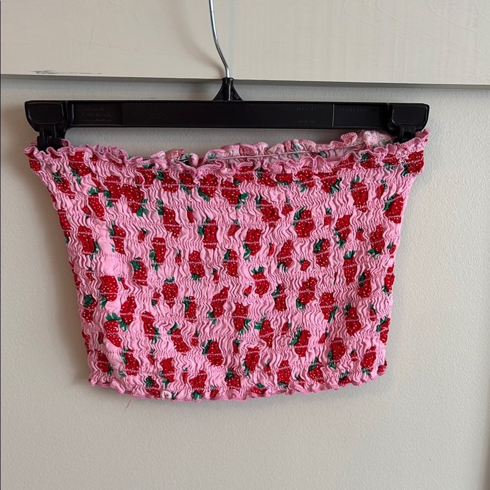 Pink Strawberry Smocked Tube Top